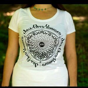 NEW Bamboo/ Organic Cotton Tee "Joy" Mandala White Scoop Neck T-Shirt L 5/$25